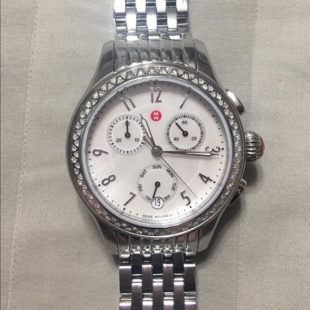 Authentic Michele Jetway Chronograph Diamond MW17A01A1025 Wrist Watch for Women